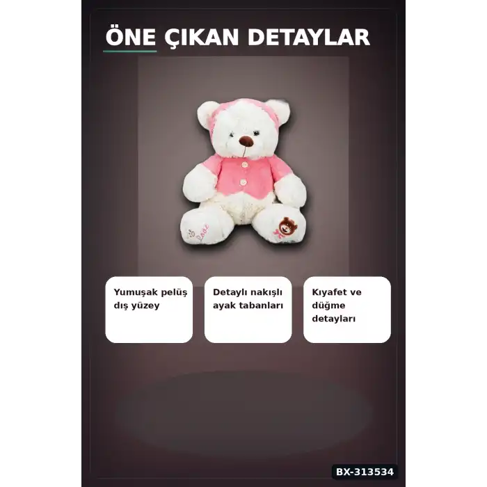 T-Shirt Giyen 43 cm Yumuşak Dolgulu Ayıcık Peluş - Renkli BX-313534