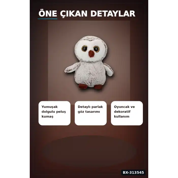 30 cm Peluş Baykuş Oyuncak - Yumuşak Dolgulu, Elde Yıkanabilir, Kahverengi-Siyah Seçenekli BX-313545