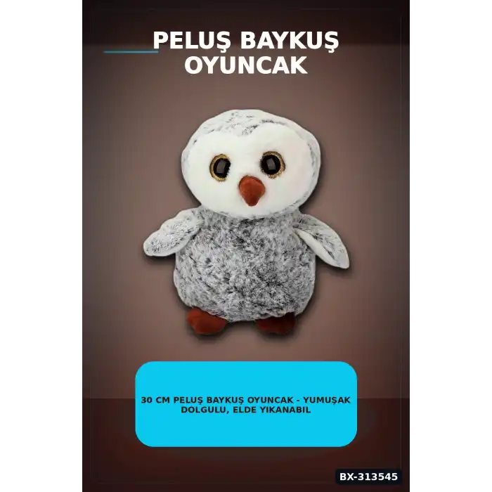 30 cm Peluş Baykuş Oyuncak - Yumuşak Dolgulu, Elde Yıkanabilir, Kahverengi-Siyah Seçenekli BX-313545