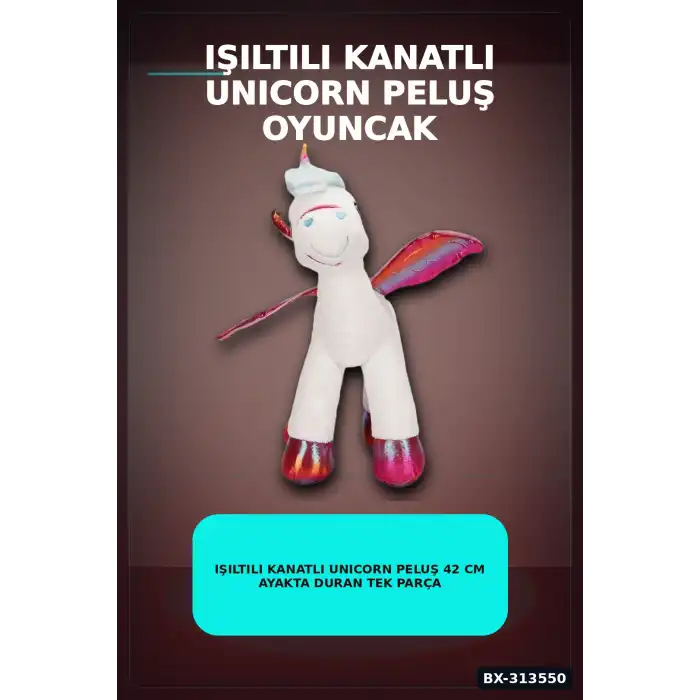 42 Cm Yumuşak Peluş Kanatlı Unicorn At Figürü Rengarenk Hediye Peluş Oyuncak BX-313550