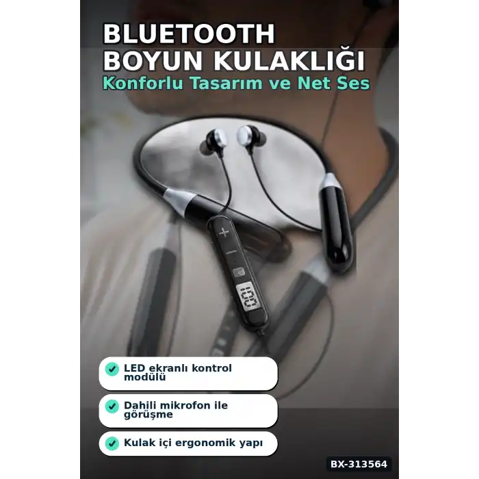 Bluetooth 4.0 Boyun Kulakligi Mikrofonlu Ses Kontrollu 400 Saat Bekleme Suresi 10m Menzil BX-313564