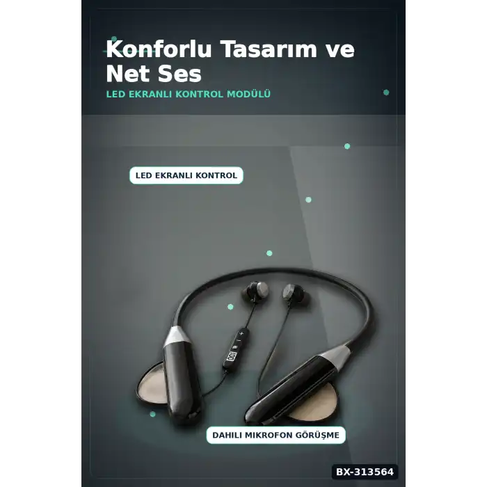 Bluetooth 4.0 Boyun Kulakligi Mikrofonlu Ses Kontrollu 400 Saat Bekleme Suresi 10m Menzil BX-313564