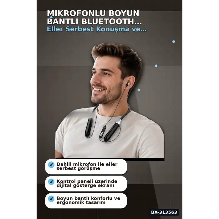 Boyun Bantli Bluetooth 5.0 Kulaklik Mikrofonlu Kablosuz Kulak Ici Muzik Ve Gorusme BX-313563