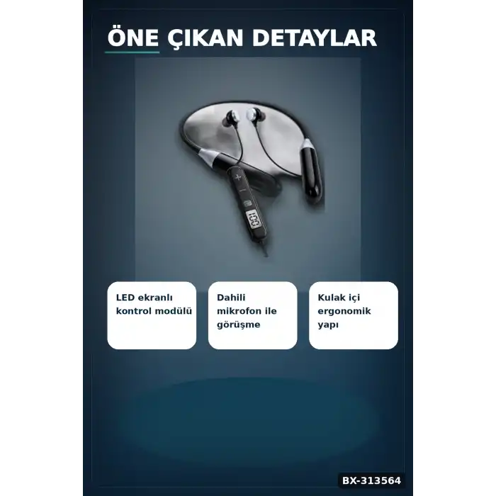 Bluetooth 4.0 Boyun Kulakligi Mikrofonlu Ses Kontrollu 400 Saat Bekleme Suresi 10m Menzil BX-313564