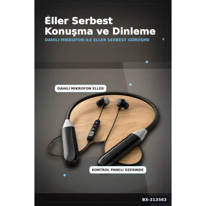 Boyun Bantli Bluetooth 5.0 Kulaklik Mikrofonlu Kablosuz Kulak Ici Muzik Ve Gorusme BX-313563