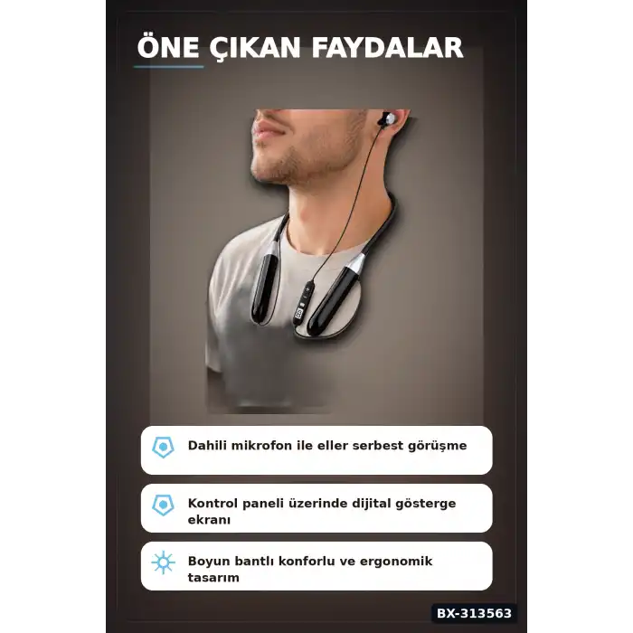 Boyun Bantli Bluetooth 5.0 Kulaklik Mikrofonlu Kablosuz Kulak Ici Muzik Ve Gorusme BX-313563