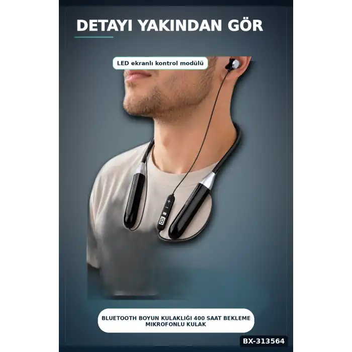 Bluetooth 4.0 Boyun Kulakligi Mikrofonlu Ses Kontrollu 400 Saat Bekleme Suresi 10m Menzil BX-313564