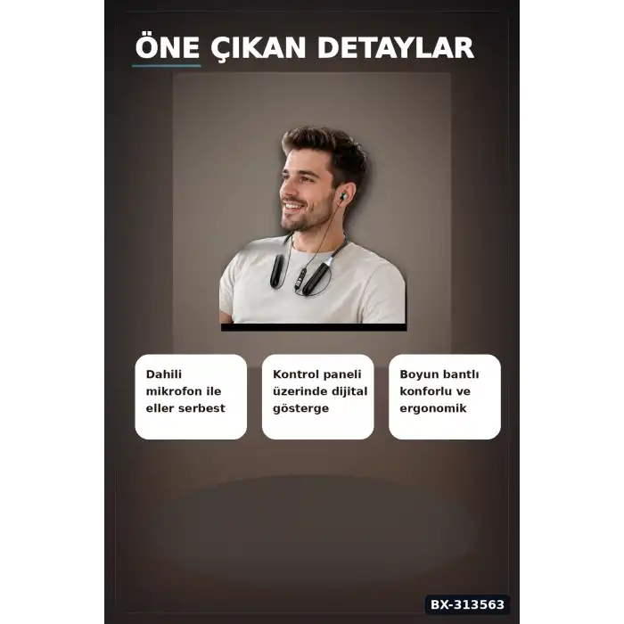 Boyun Bantli Bluetooth 5.0 Kulaklik Mikrofonlu Kablosuz Kulak Ici Muzik Ve Gorusme BX-313563