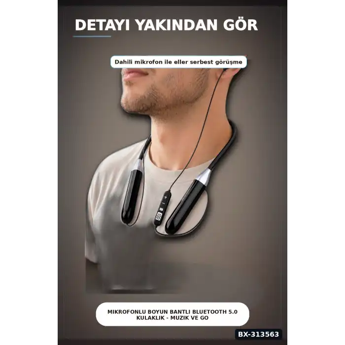 Boyun Bantli Bluetooth 5.0 Kulaklik Mikrofonlu Kablosuz Kulak Ici Muzik Ve Gorusme BX-313563