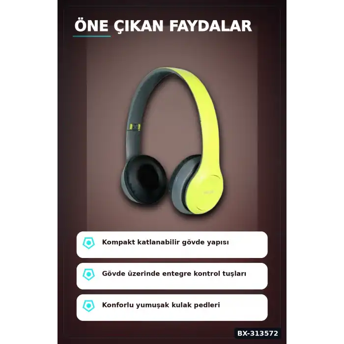 Katlanabilir P47 Bluetooth Kablosuz Kulakustu Kulaklik Mikrofonlu 1 Adet BX-313572