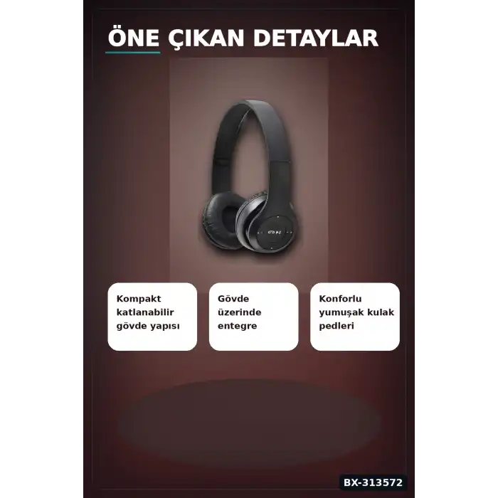 Katlanabilir P47 Bluetooth Kablosuz Kulakustu Kulaklik Mikrofonlu 1 Adet BX-313572