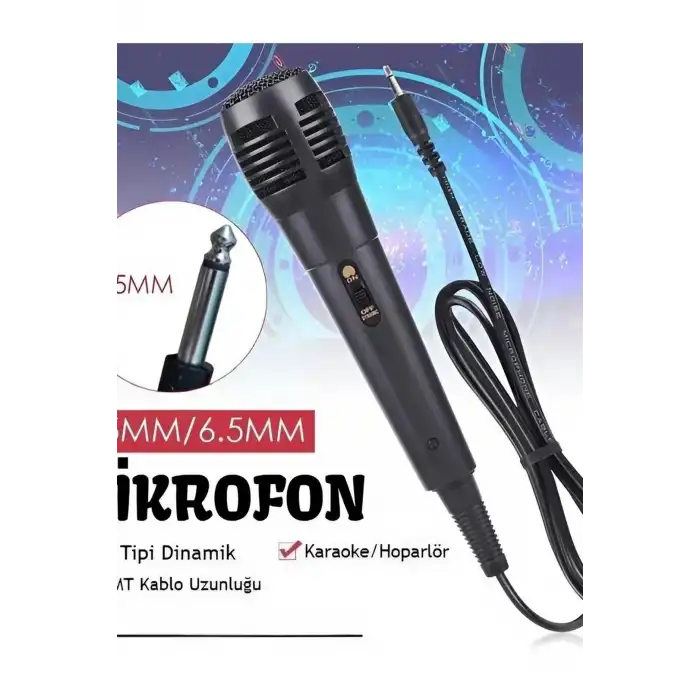 6.5 Mm Jack Kablolu Karaoke Mikrofonu Tekli Paket Standart Model Ses Sistemi Icin BX-313571