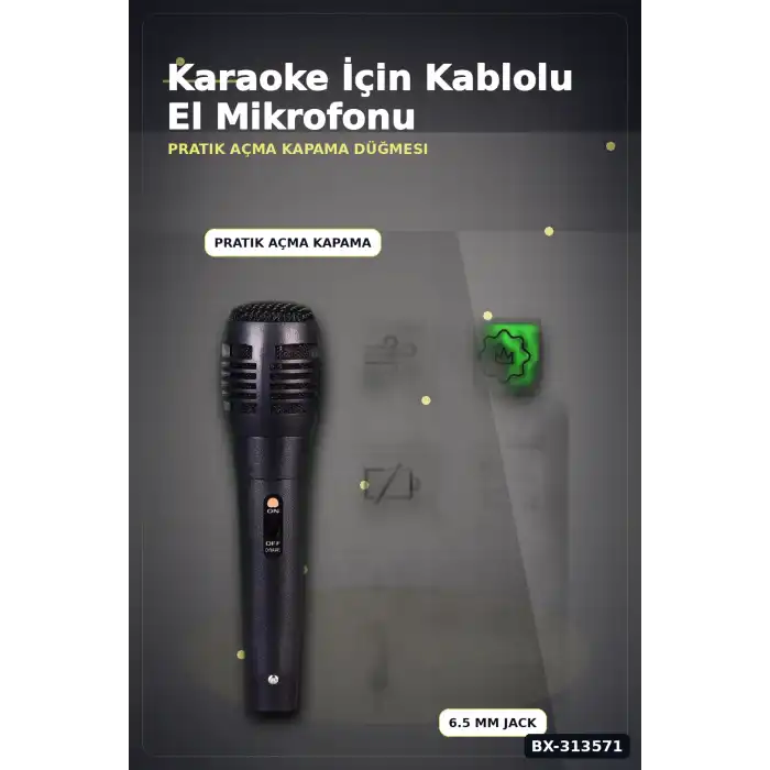 6.5 Mm Jack Kablolu Karaoke Mikrofonu Tekli Paket Standart Model Ses Sistemi Icin BX-313571