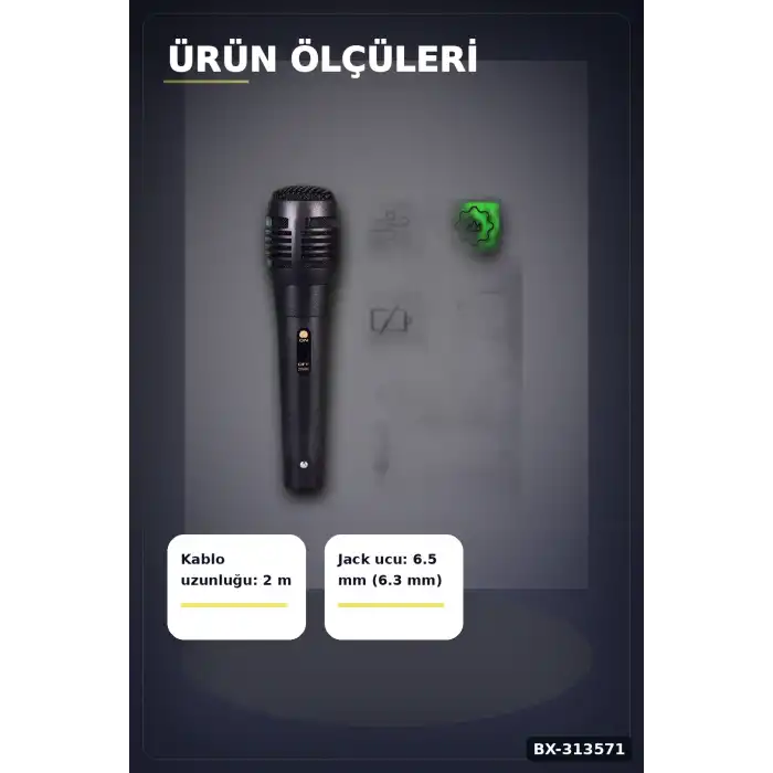 6.5 Mm Jack Kablolu Karaoke Mikrofonu Tekli Paket Standart Model Ses Sistemi Icin BX-313571