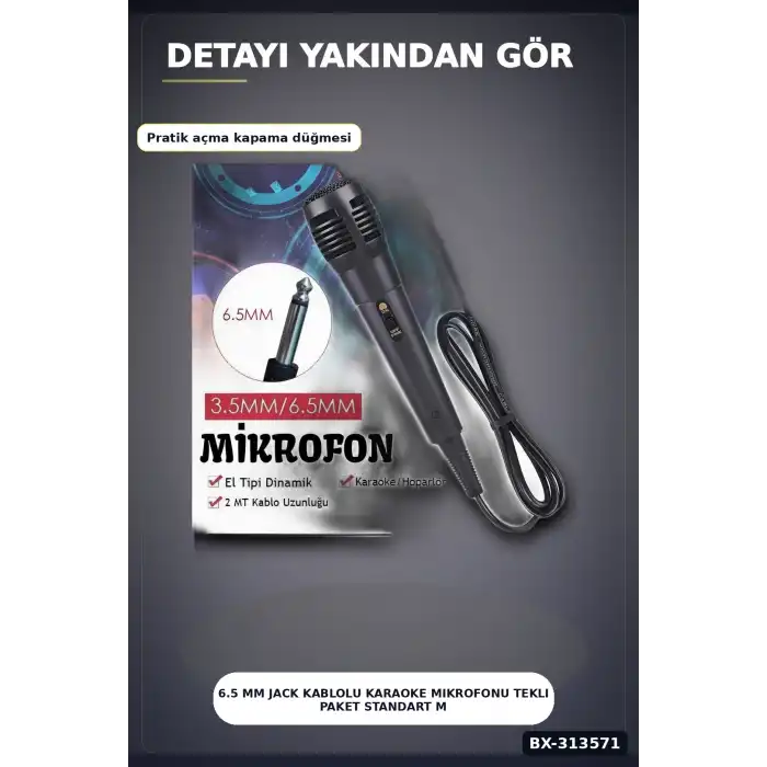 6.5 Mm Jack Kablolu Karaoke Mikrofonu Tekli Paket Standart Model Ses Sistemi Icin BX-313571