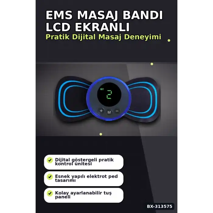 8 Mod 19 Seviyeli LCD Ekranlı EMS Boyun Omuz Sırt Bel Masaj Bandı USB Şarjlı BX-313575