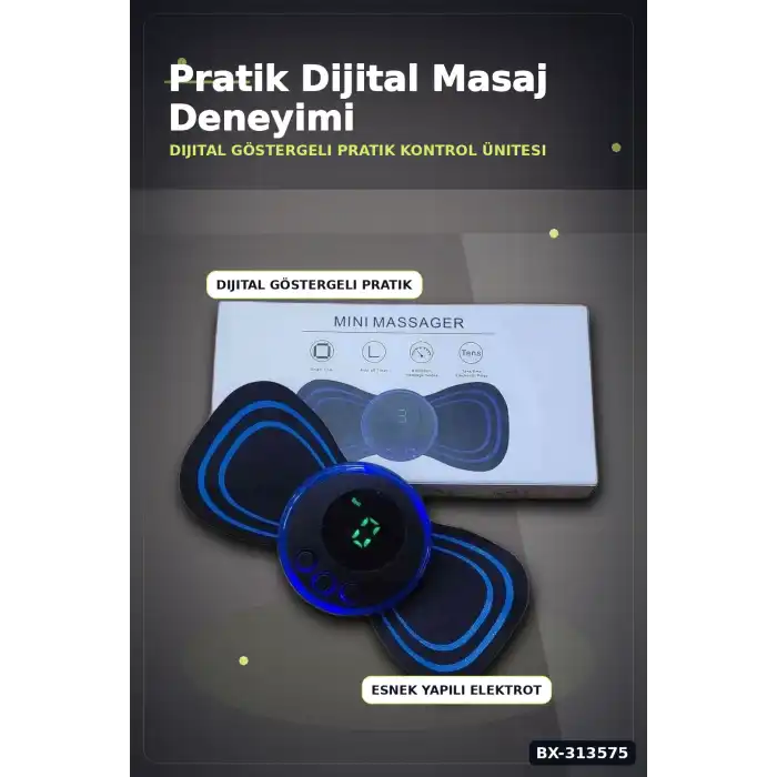 8 Mod 19 Seviyeli LCD Ekranlı EMS Boyun Omuz Sırt Bel Masaj Bandı USB Şarjlı BX-313575