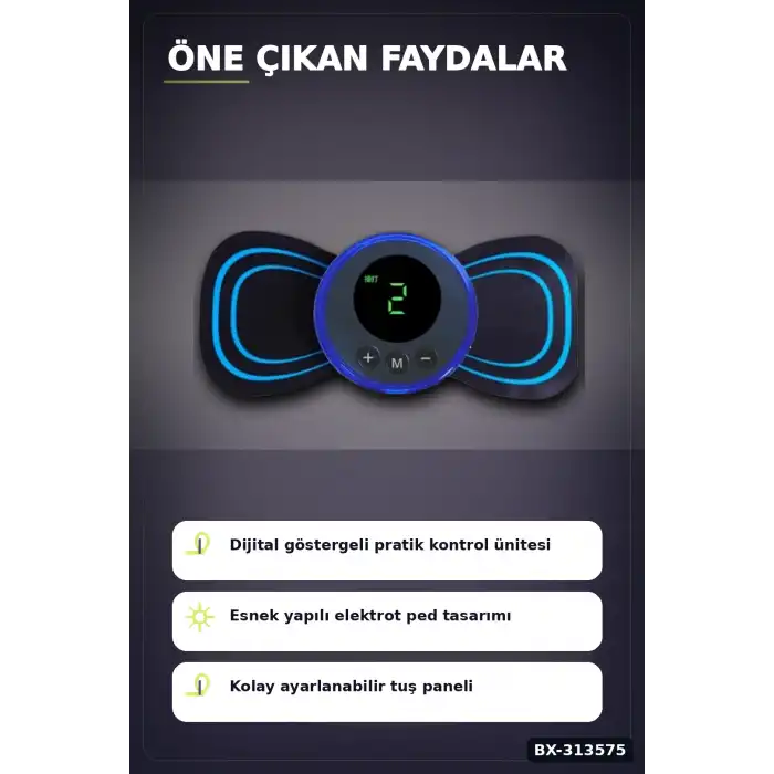 8 Mod 19 Seviyeli LCD Ekranlı EMS Boyun Omuz Sırt Bel Masaj Bandı USB Şarjlı BX-313575