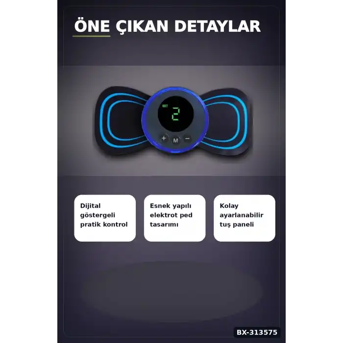 8 Mod 19 Seviyeli LCD Ekranlı EMS Boyun Omuz Sırt Bel Masaj Bandı USB Şarjlı BX-313575