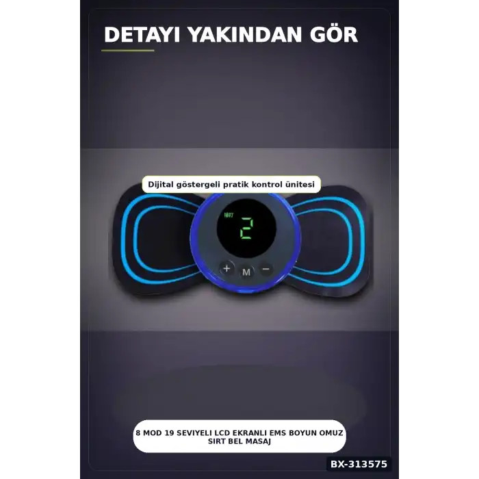 8 Mod 19 Seviyeli LCD Ekranlı EMS Boyun Omuz Sırt Bel Masaj Bandı USB Şarjlı BX-313575