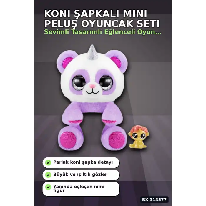 Koni Şapkalı 10 cm Sevimli Mini Peluş Oyuncak Ve Figür Seti - 1 Adet, 3+ Yaş BX-313577