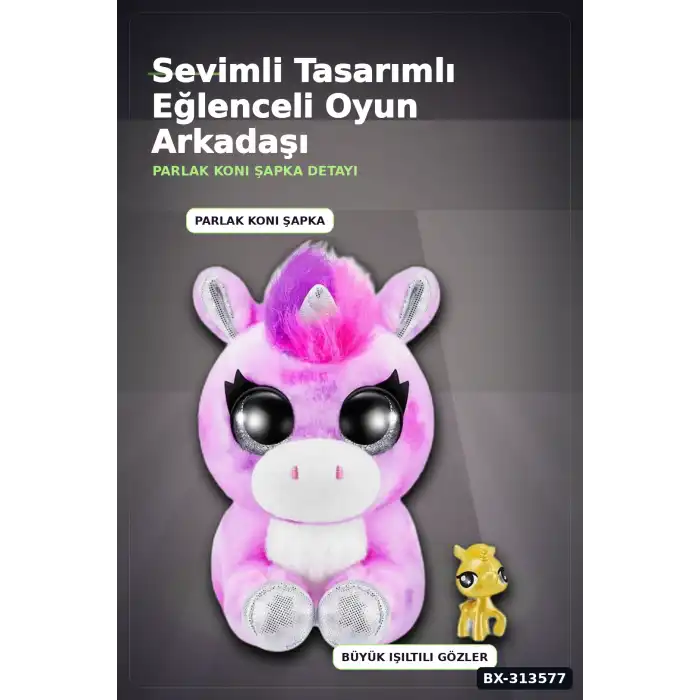 Koni Şapkalı 10 cm Sevimli Mini Peluş Oyuncak Ve Figür Seti - 1 Adet, 3+ Yaş BX-313577