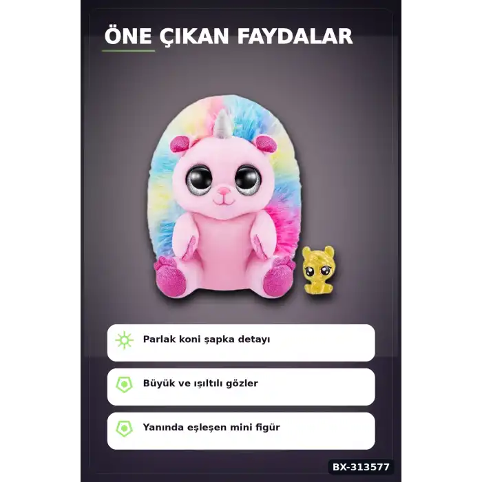 Koni Şapkalı 10 cm Sevimli Mini Peluş Oyuncak Ve Figür Seti - 1 Adet, 3+ Yaş BX-313577