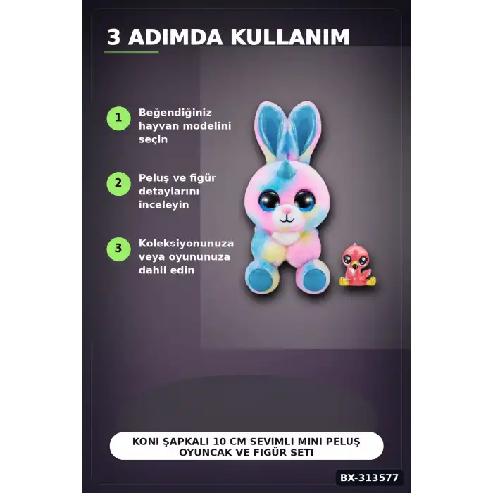 Koni Şapkalı 10 cm Sevimli Mini Peluş Oyuncak Ve Figür Seti - 1 Adet, 3+ Yaş BX-313577