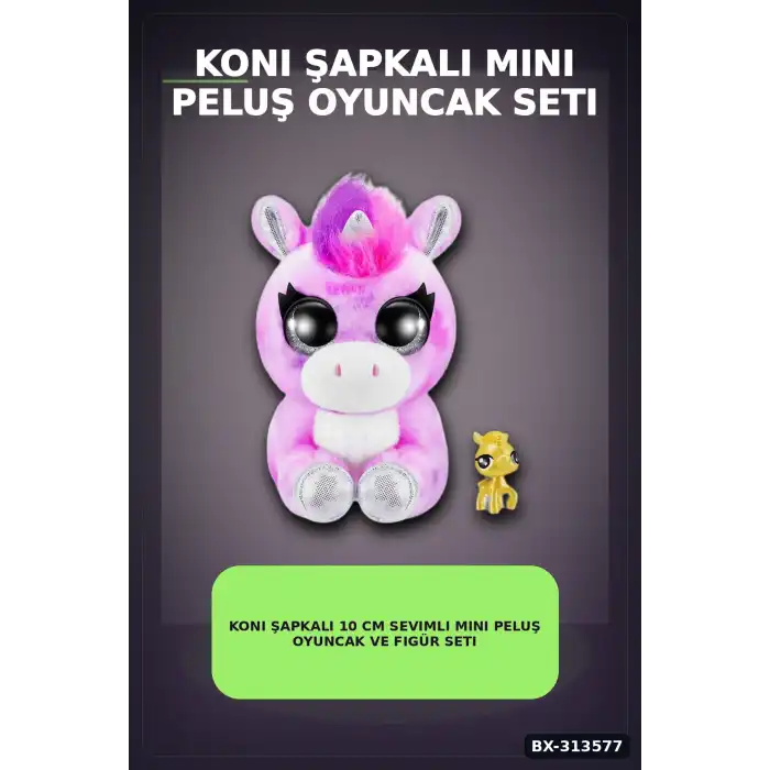 Koni Şapkalı 10 cm Sevimli Mini Peluş Oyuncak Ve Figür Seti - 1 Adet, 3+ Yaş BX-313577