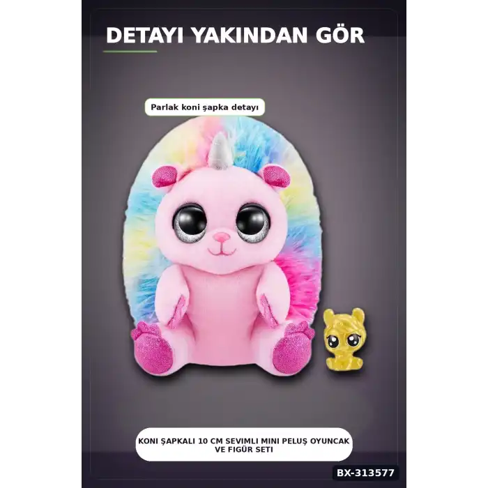 Koni Şapkalı 10 cm Sevimli Mini Peluş Oyuncak Ve Figür Seti - 1 Adet, 3+ Yaş BX-313577