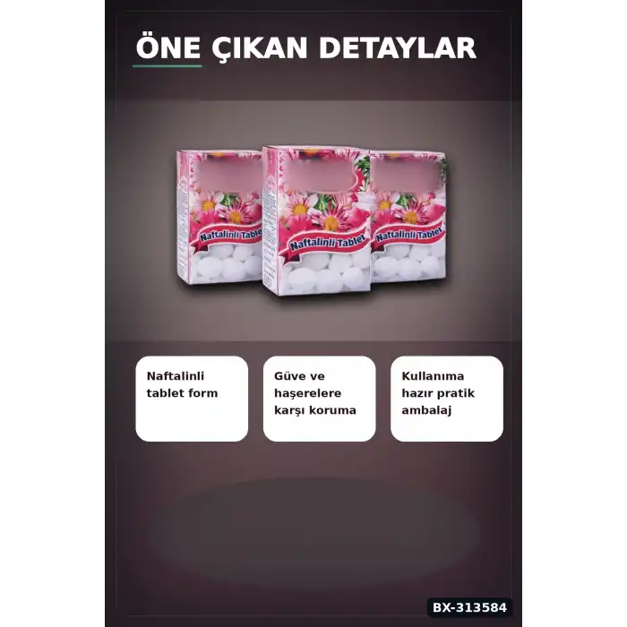Çiçek Desenli Kutuda 6 Adet Naftalinli Tablet Güve Kovucu Dolap Çekmece Koruyucu BX-313584