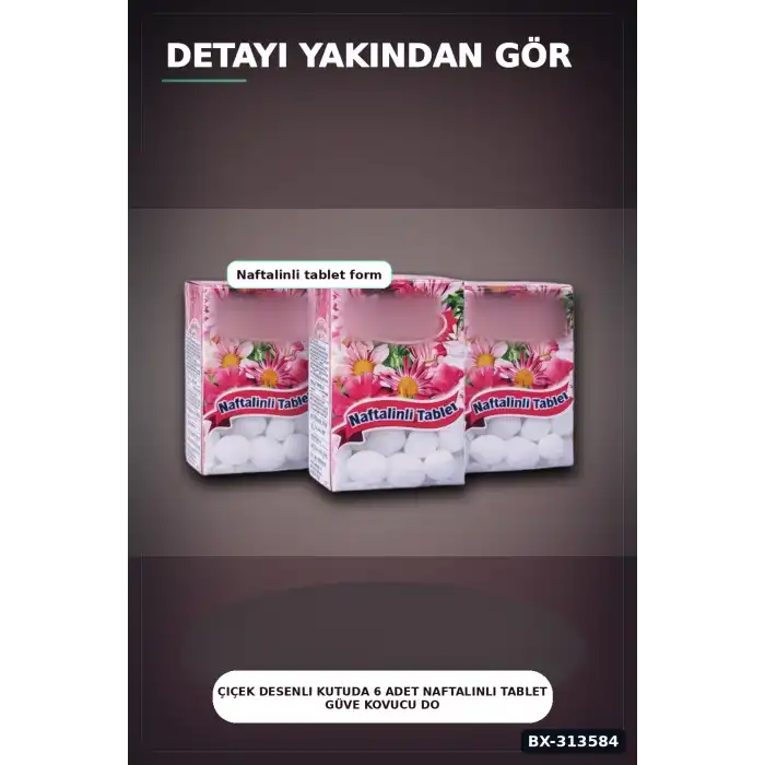 Çiçek Desenli Kutuda 6 Adet Naftalinli Tablet Güve Kovucu Dolap Çekmece Koruyucu BX-313584