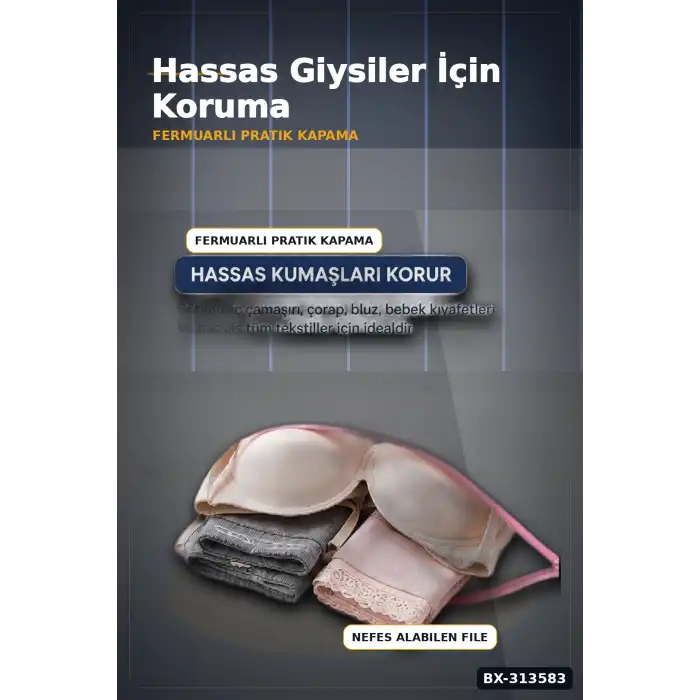 Fermuarlı 40x50 cm Çamaşır Yıkama Filesi - Hassas Kıyafet Koruma Torbası BX-313583