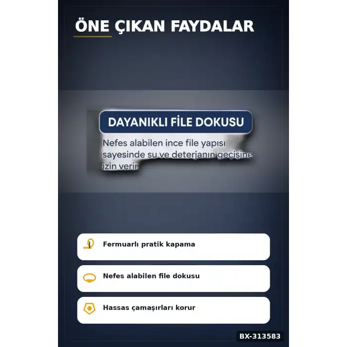 Fermuarlı 40x50 cm Çamaşır Yıkama Filesi - Hassas Kıyafet Koruma Torbası BX-313583