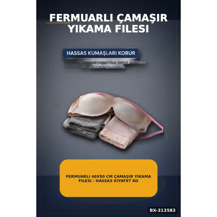 Fermuarlı 40x50 cm Çamaşır Yıkama Filesi - Hassas Kıyafet Koruma Torbası BX-313583