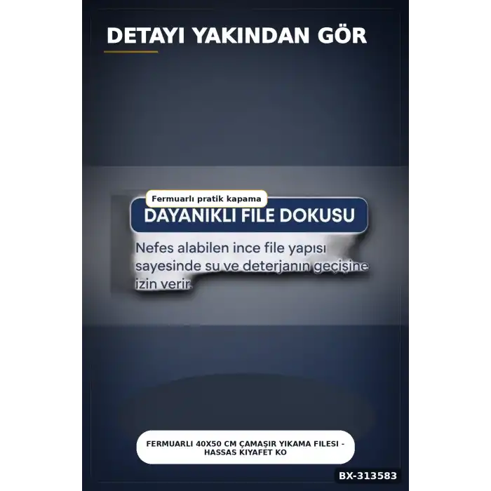 Fermuarlı 40x50 cm Çamaşır Yıkama Filesi - Hassas Kıyafet Koruma Torbası BX-313583
