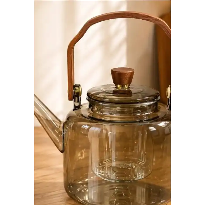Borosilikat Cam Demlik 1200 Ml Akasya Saplı Süzgeçli Bulaşık Makinesinde Yıkanabilir BX-313587