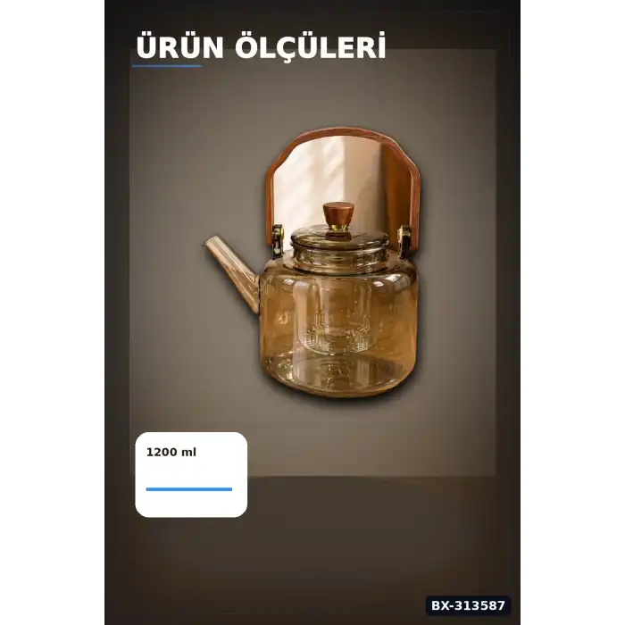 Borosilikat Cam Demlik 1200 Ml Akasya Saplı Süzgeçli Bulaşık Makinesinde Yıkanabilir BX-313587