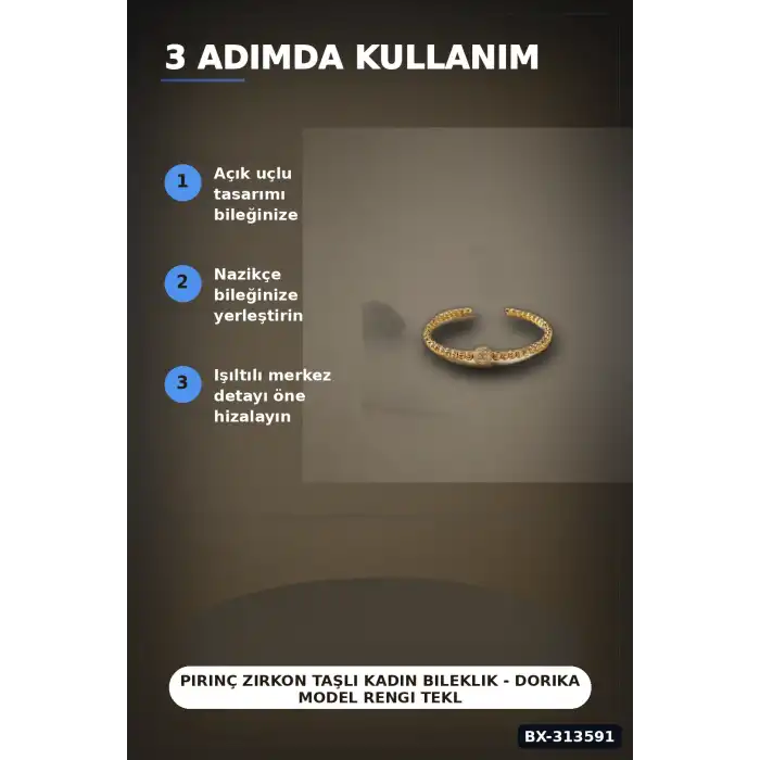 Pirinç Zirkon Taşlı Kadın Bileklik - Dorika Model Rengi Tekli Paket BX-313591