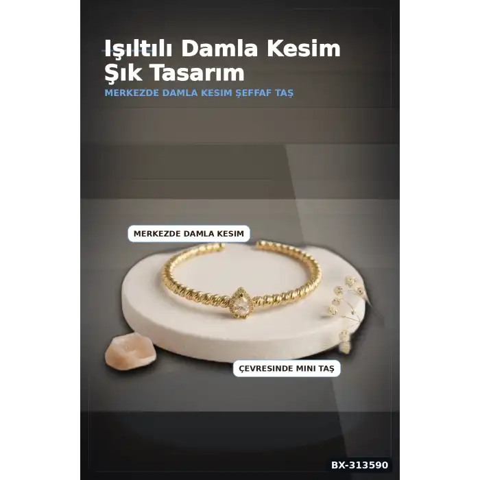 Damla Kesim Zirkon Taşlı Dorika Model Rengi Pirinç Kadın Bileklik 1 Adet BX-313590