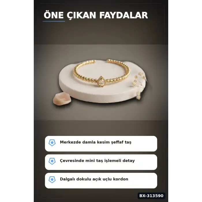 Damla Kesim Zirkon Taşlı Dorika Model Rengi Pirinç Kadın Bileklik 1 Adet BX-313590