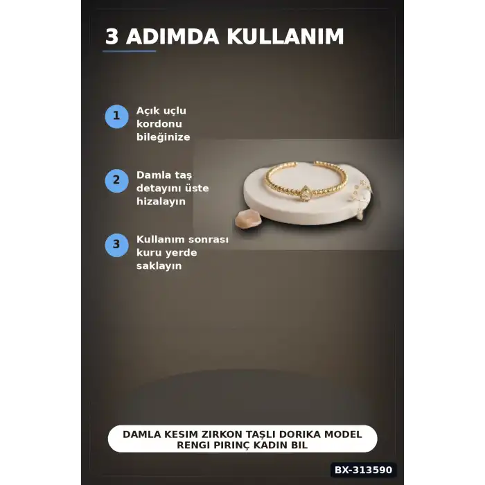Damla Kesim Zirkon Taşlı Dorika Model Rengi Pirinç Kadın Bileklik 1 Adet BX-313590