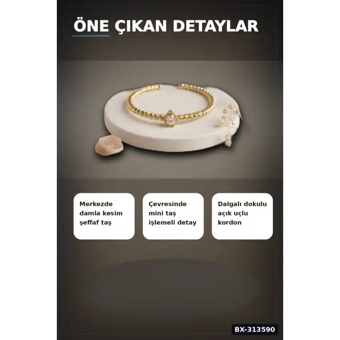 Damla Kesim Zirkon Taşlı Dorika Model Rengi Pirinç Kadın Bileklik 1 Adet BX-313590