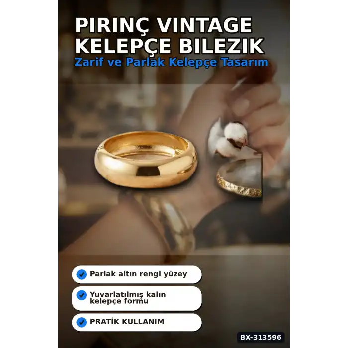 3.5 Cm Kalın Pirinç Vintage Kelepçe Bilezik - Rengi Tekli Bayan Takı BX-313596