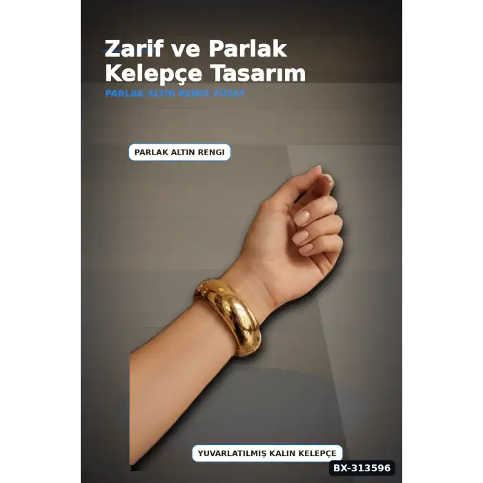 3.5 Cm Kalın Pirinç Vintage Kelepçe Bilezik - Rengi Tekli Bayan Takı BX-313596
