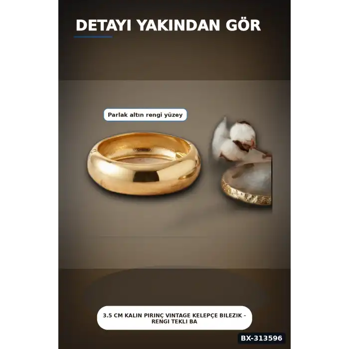 3.5 Cm Kalın Pirinç Vintage Kelepçe Bilezik - Rengi Tekli Bayan Takı BX-313596