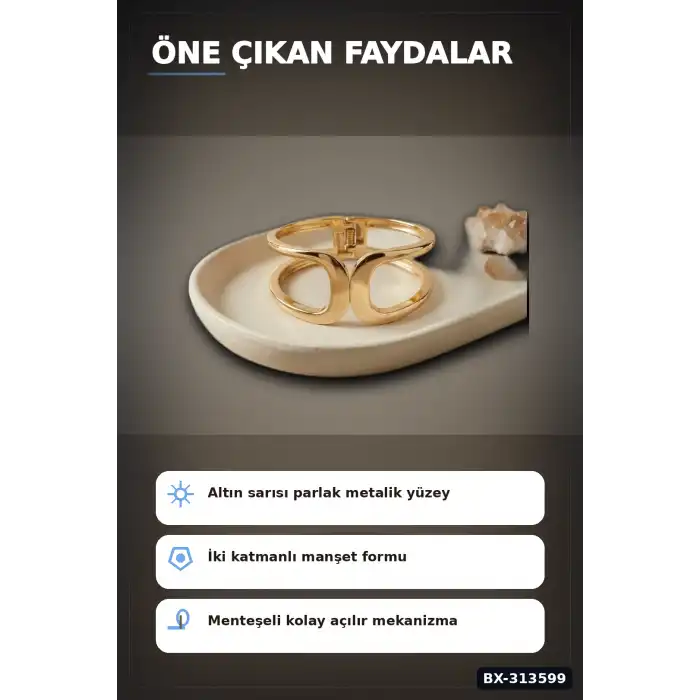 Vintage Manşet Kesim Pirinç Bilezik - Tekli Paket, Kadın Takı Aksesuarı BX-313599