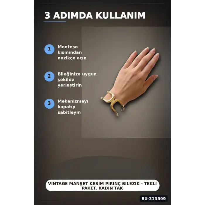 Vintage Manşet Kesim Pirinç Bilezik - Tekli Paket, Kadın Takı Aksesuarı BX-313599