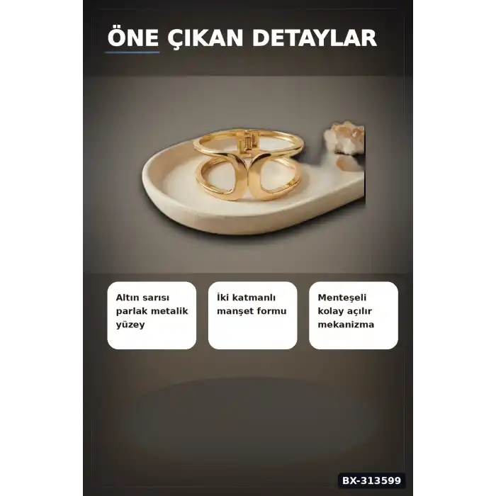Vintage Manşet Kesim Pirinç Bilezik - Tekli Paket, Kadın Takı Aksesuarı BX-313599