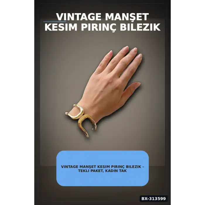 Vintage Manşet Kesim Pirinç Bilezik - Tekli Paket, Kadın Takı Aksesuarı BX-313599